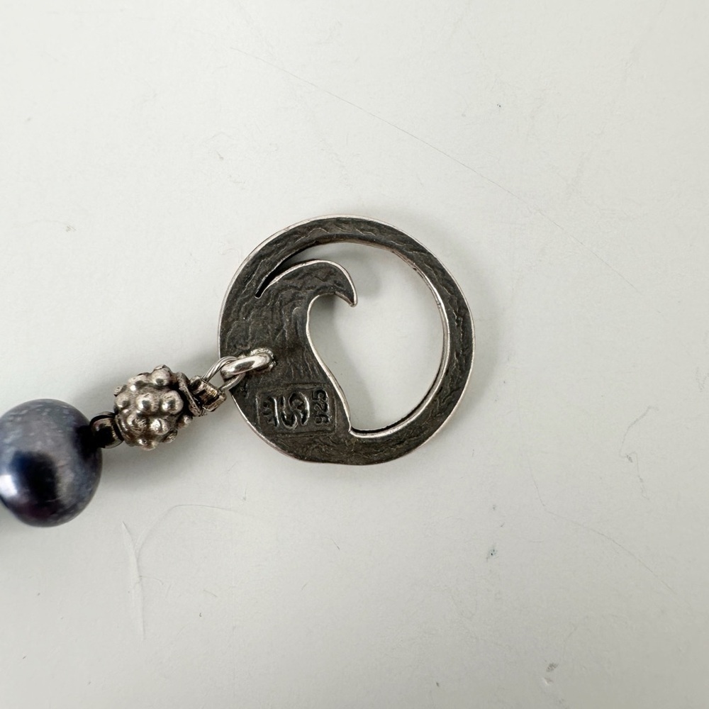 Genuine Sterling Silver Necklace, Blue & Pink Pearls, Dichrioc Glass Pendant - Picture 9 of 11